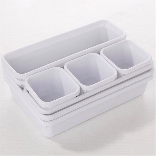 8er Set Make-up Organizer und Schubladen aus Kunststoff in Weiß und Grau, staubdichte Aufbewahrungsbox für Schreibtisch, Bad und Küche - Bild 1