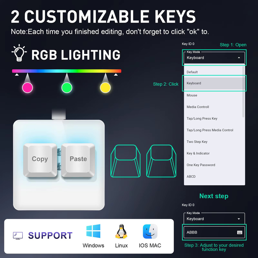 SAYODEVICE Mini-Makrotastatur für Büro und Gaming, mechanische USB-C Tastatur mit Hot-Swap-Funktion, Weiß - Bild 2