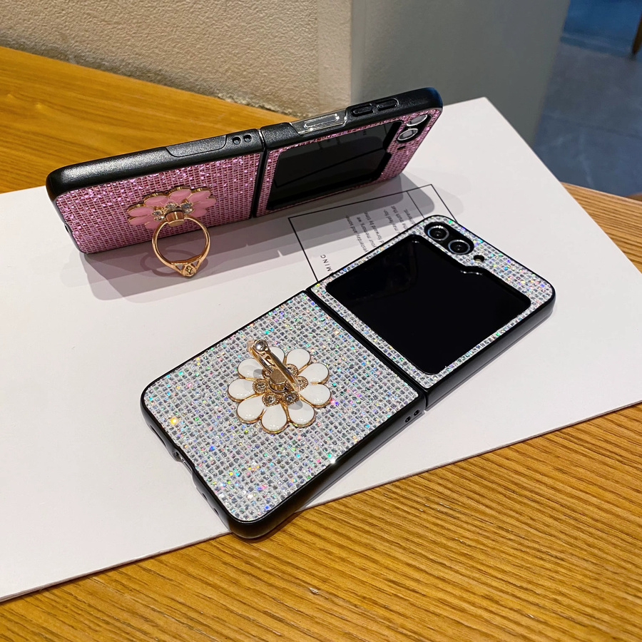 Stoßfeste Glitzer-Handyhülle mit Blumenmuster für Samsung Galaxy Z Flip (Modelle 3, 4, 5, 6, 7, 8) in Multicolor - Bild 2
