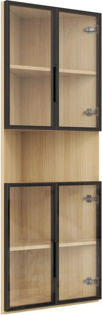 okwish Vitrinenschrank mit LED-Lichtleiste und Glastüren in Natur/Braun, B/T/H: 62 x 32 x 160 cm - Bild 1