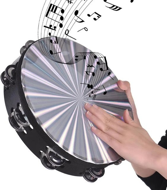 Miwayer Tamburin-Handglocken-Handtrommel, hölzern, mit zweireihigen Jingles - Bild 1