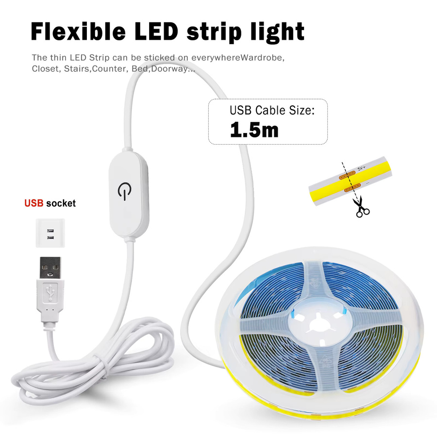 HEGEHE Dimmbarer USB COB LED-Streifen für TV-Hintergrundbeleuchtung, Multicolour - Bild 3