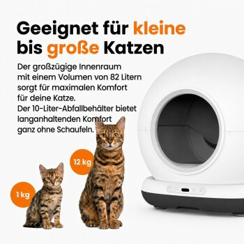 Zedar Selbstreinigende Katzentoilette K1200 XXL in Weiß mit App-Steuerung inklusive Katzenklo-Matte und 3 Rollen Müllbeutel - Bild 3