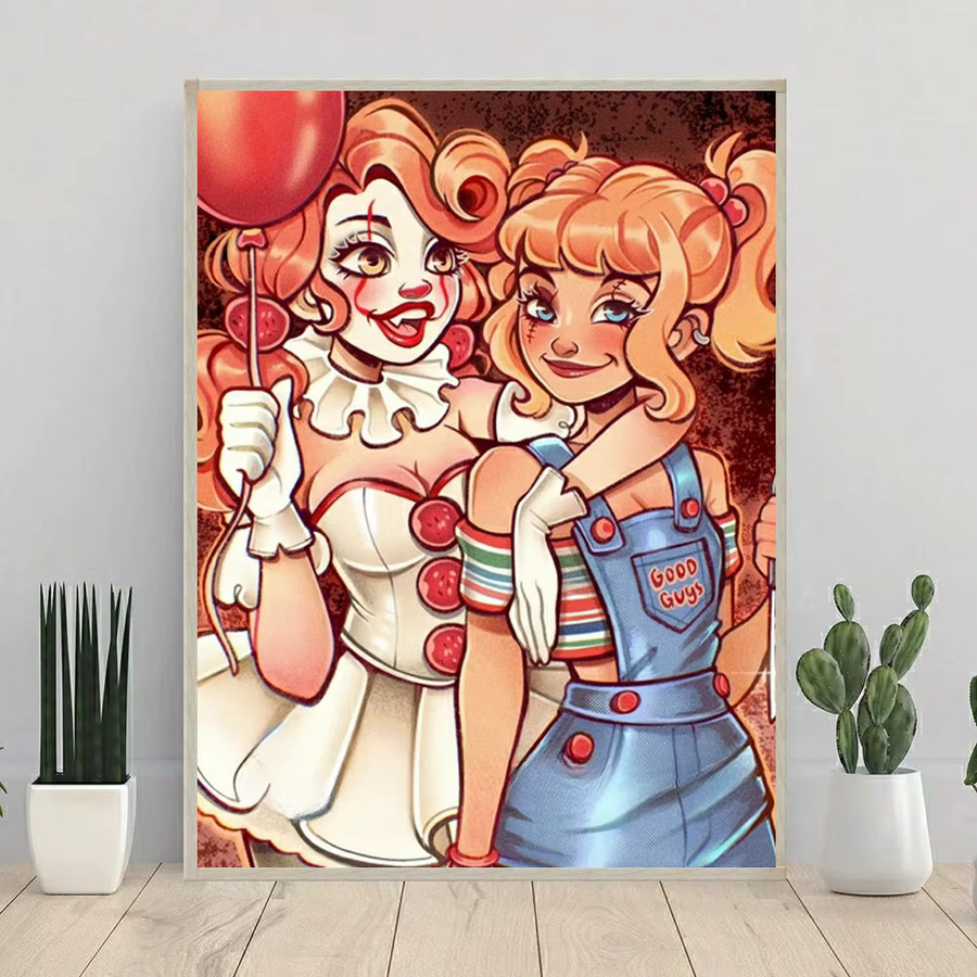 Potdemiel 5D DIY Diamantmalerei Hexe Sisiter Paar Kunst Mosaik Set mit runden Bohrungen in Multicolor, rahmenlos - Bild 2