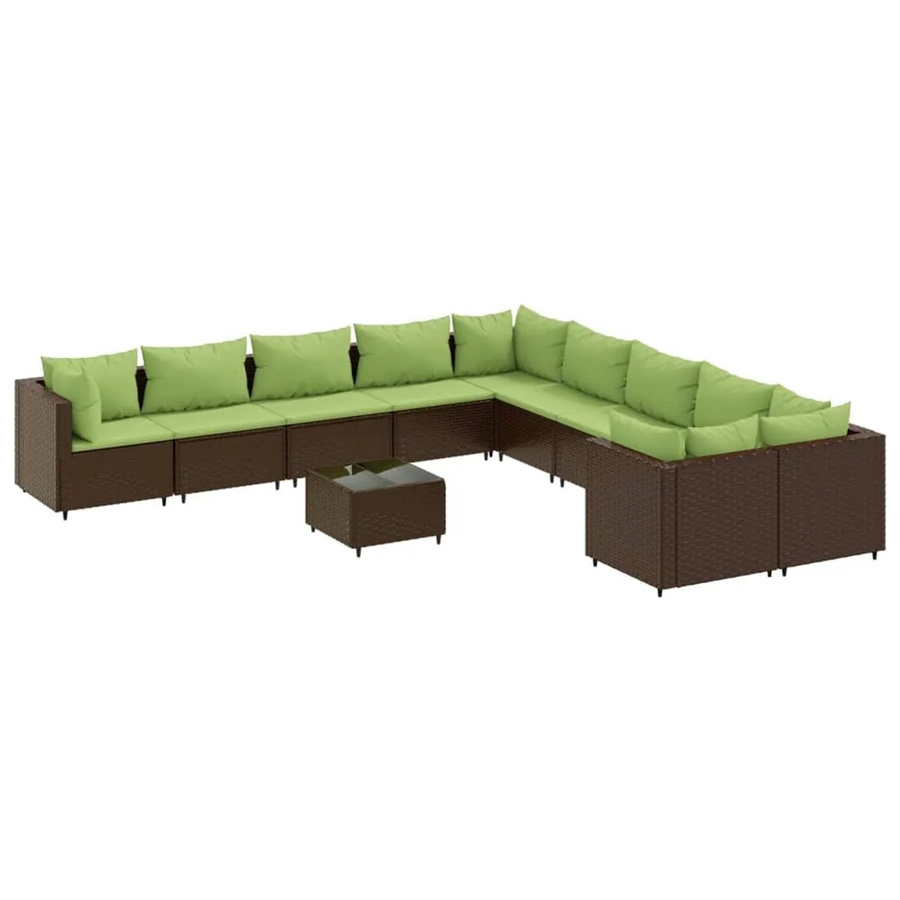 vidaXL 11-teilige Garten-Sofagarnitur aus braunem Poly-Rattan mit Kissen und Couchtisch - Bild 2