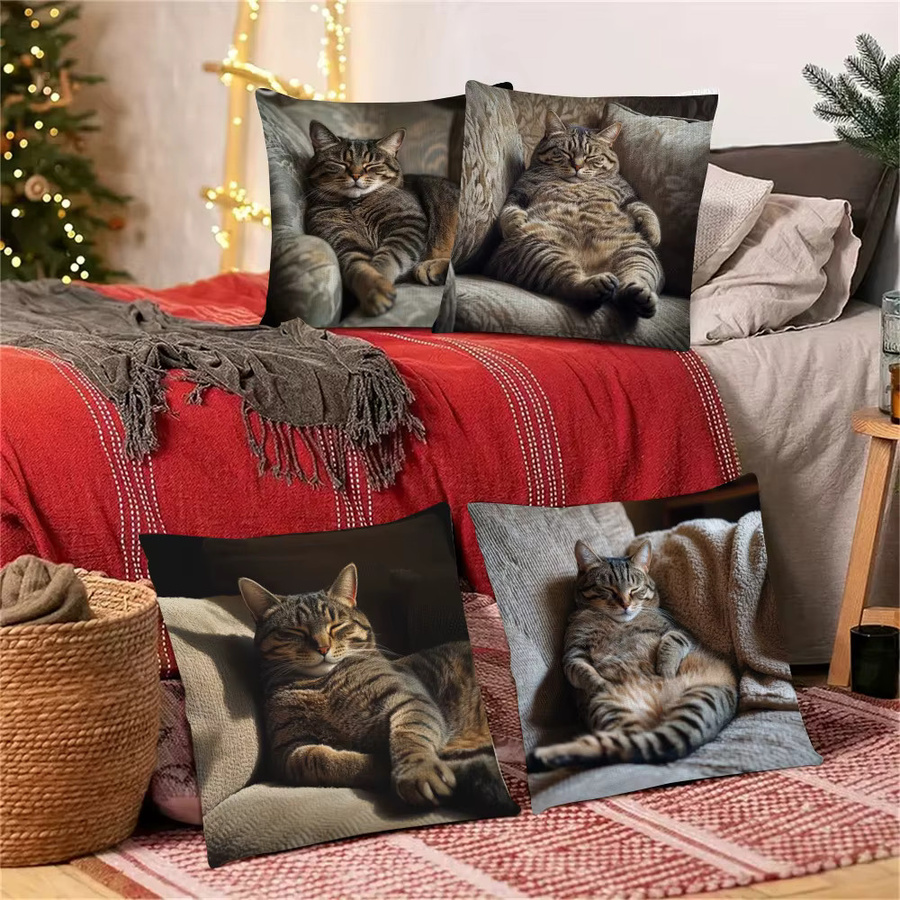 ZZN Kissenbezüge mit Tabby-Katzen-Motiv, quadratisch, bunt, B/B: 45 x 45 cm - Bild 3