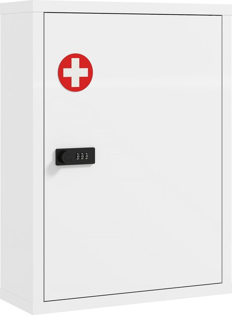 HOMCOM Medizinschrank mit Zahlenschloss und Ablagefächern, abschließbarer Erste-Hilfe-Schrank aus Metall in Weiß, B/H/T: 53,5 x 40 x 15 cm - Bild 1