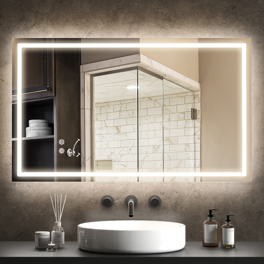 HOMCOM LED Badspiegel mit Vor- und Hinterbeleuchtung in Silber, B: 100 cm, H: 60 cm, Wandspiegel mit Touchschalter und 3 Lichtfarben - Bild 2