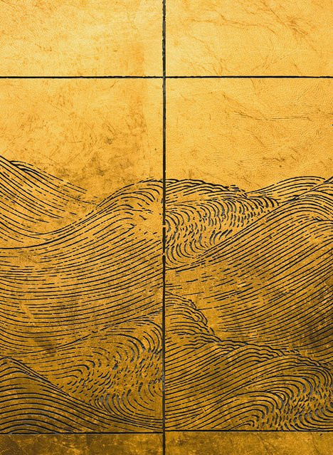 Coordonne Panoramische Tapete Waves in Gold und Gelb/Ocker - Bild 1