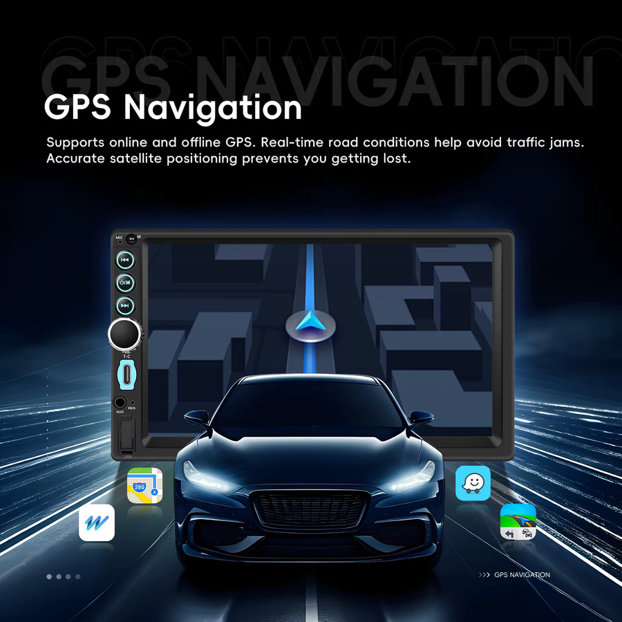 Podofo Universal Autoradio mit 7 Zoll Display, 4+64G Speicher, Carplay, Mirror Link und Rückfahrkamera Unterstützung in Schwarz - Bild 3