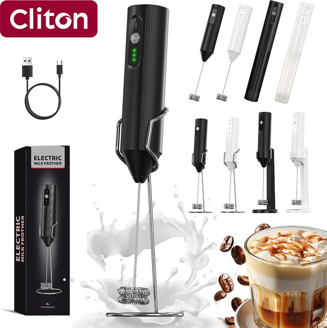 Cliton Tragbarer Elektrischer Mixer mit 3 Gängen, USB-C Wiederaufladbar, Schwarz - Bild 1