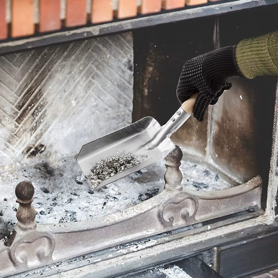 VIBRATITE Schornsteinschaufel aus Edelstahl mit Holzgriff in Silber zur Reinigung von Kamin und Asche - Bild 2