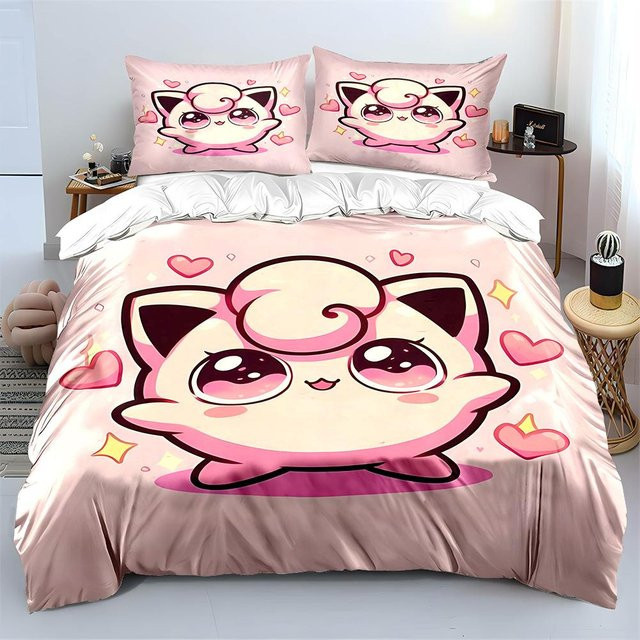Pokemon Pummeluff 3-teiliges Bettwäsche-Set für Erwachsene in Pink von JMG Household Supplies, bestehend aus Bettbezug und Kissenbezügen, B/T/H: 135 x 200 cm - Bild 1