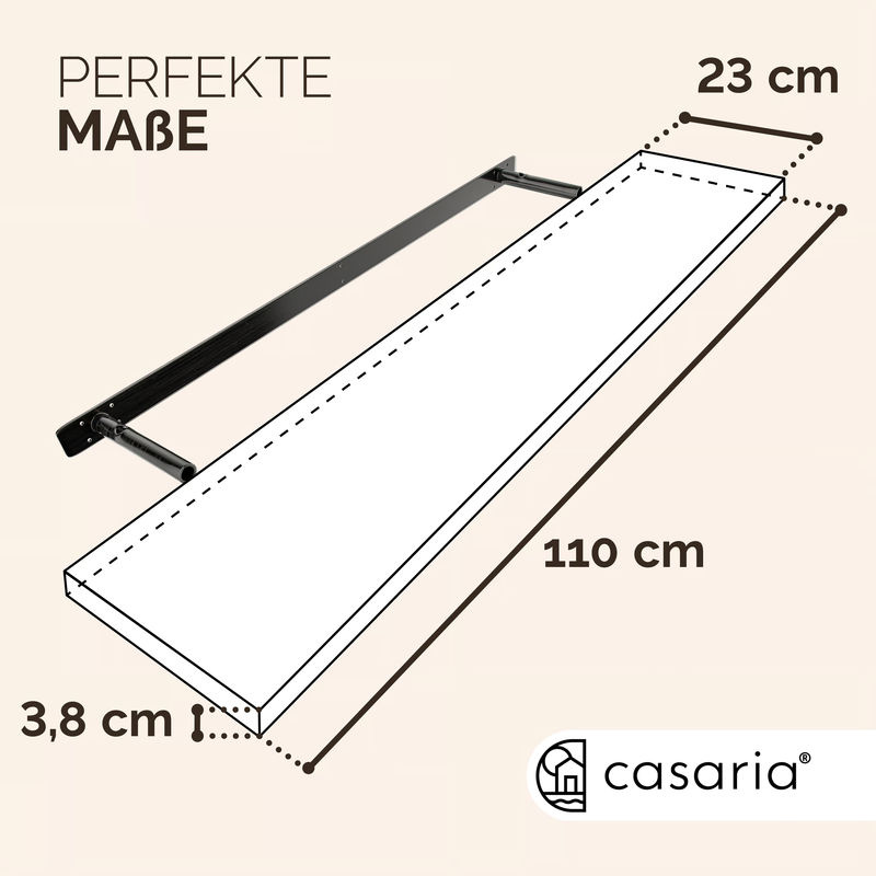 CASARIA Wandregal Schweberegal Grau aus MDF mit Halterung, Breite: 110 cm - Bild 4