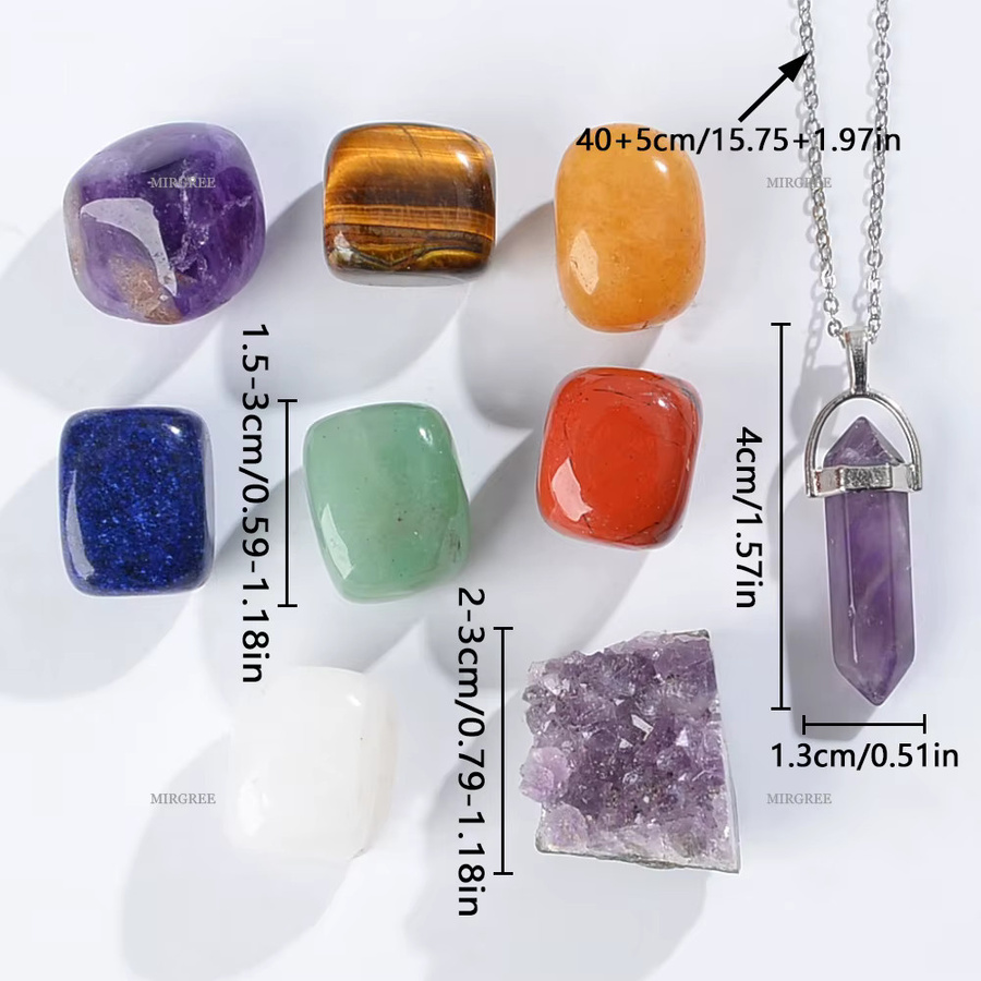 Halsketten-Set, Amethyst-Anhänger, 7-Chakra-Heilstein, Silber, Unisex - Bild 5