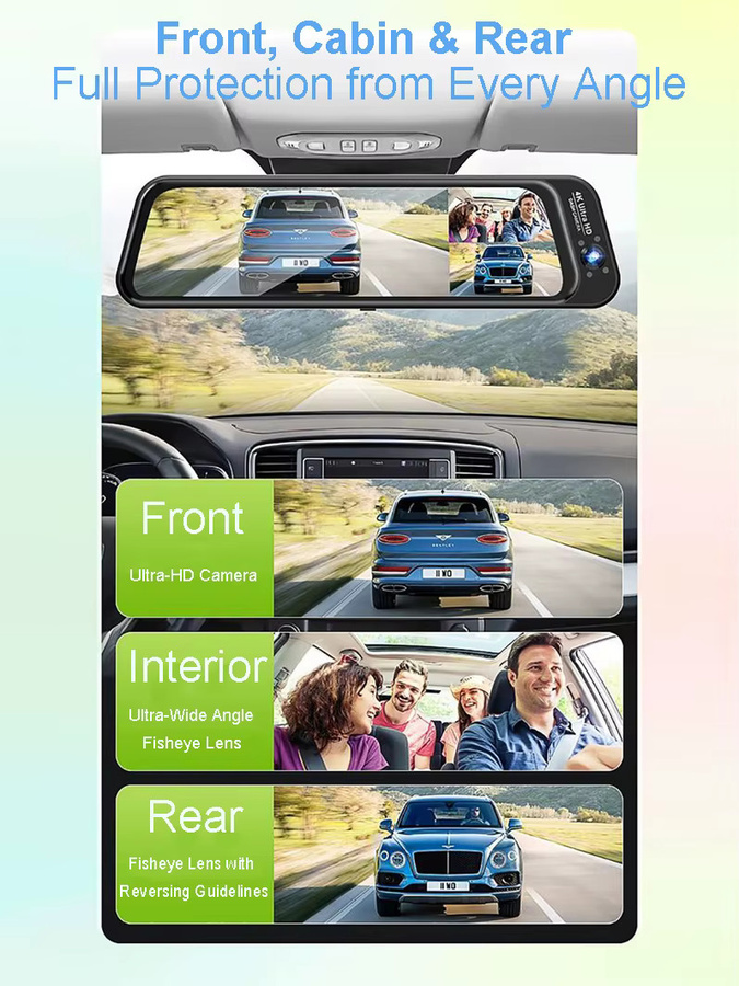 Onedo 4K UHD 3-Linsen-Fisheye-Streaming-Dashcam mit Volltouchscreen in Schwarz - Bild 1