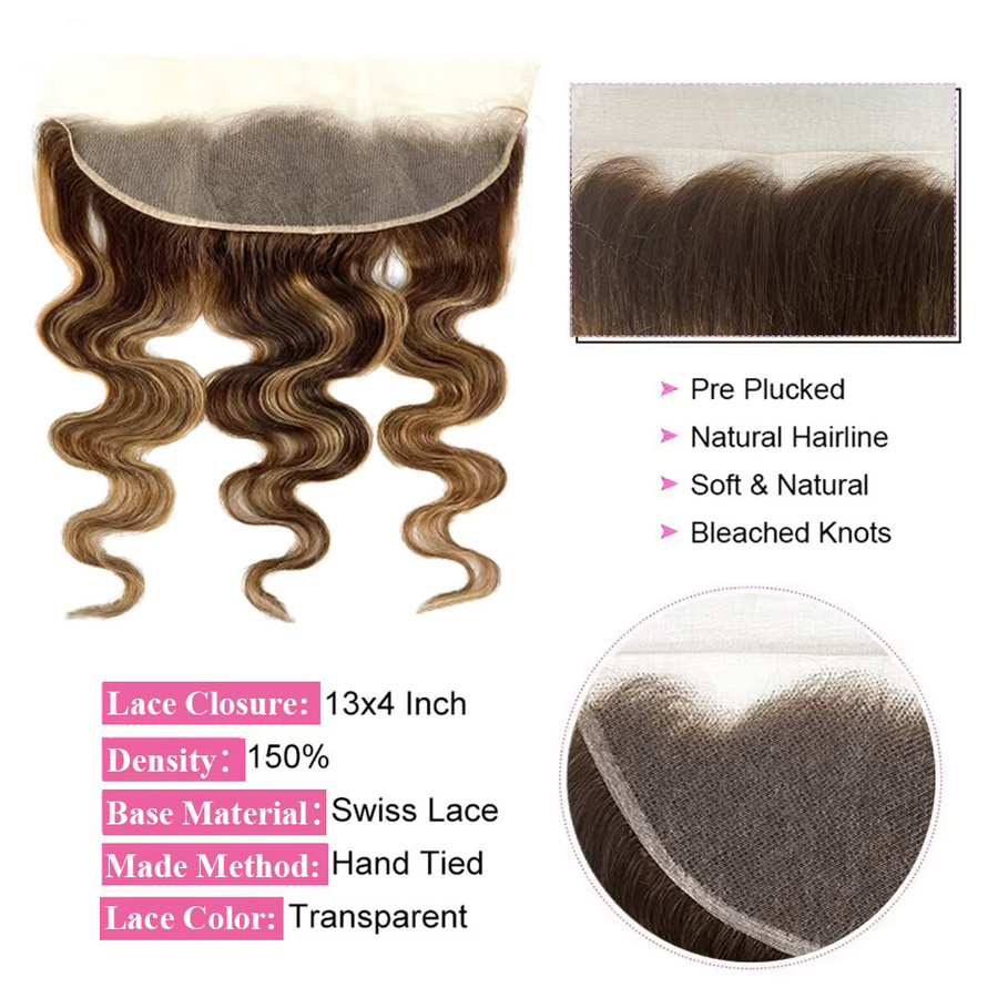 Happy Monday Brasilianische Körper Welle Ombre Blonde Tissage Bundle, 13x4 Frontal, P4/27 - Bild 2