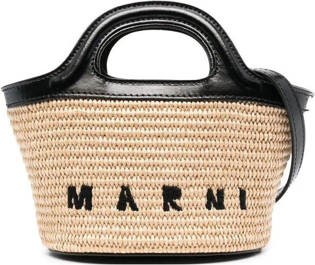 Marni Schultertasche Crossbody, Baumwolle und Leder, Raffia, Schwarz Beige, Damen - Bild 1