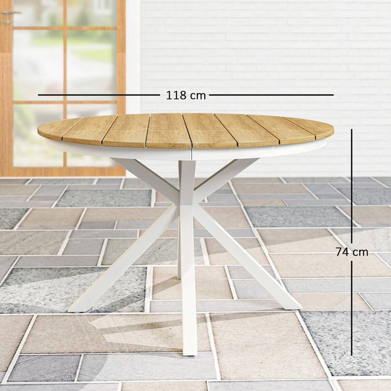Runder Outsunny Gartentisch aus Aluminium mit Lattendesign in Teak-Optik, Durchmesser: 118 cm, Höhe: 74 cm - Bild 3