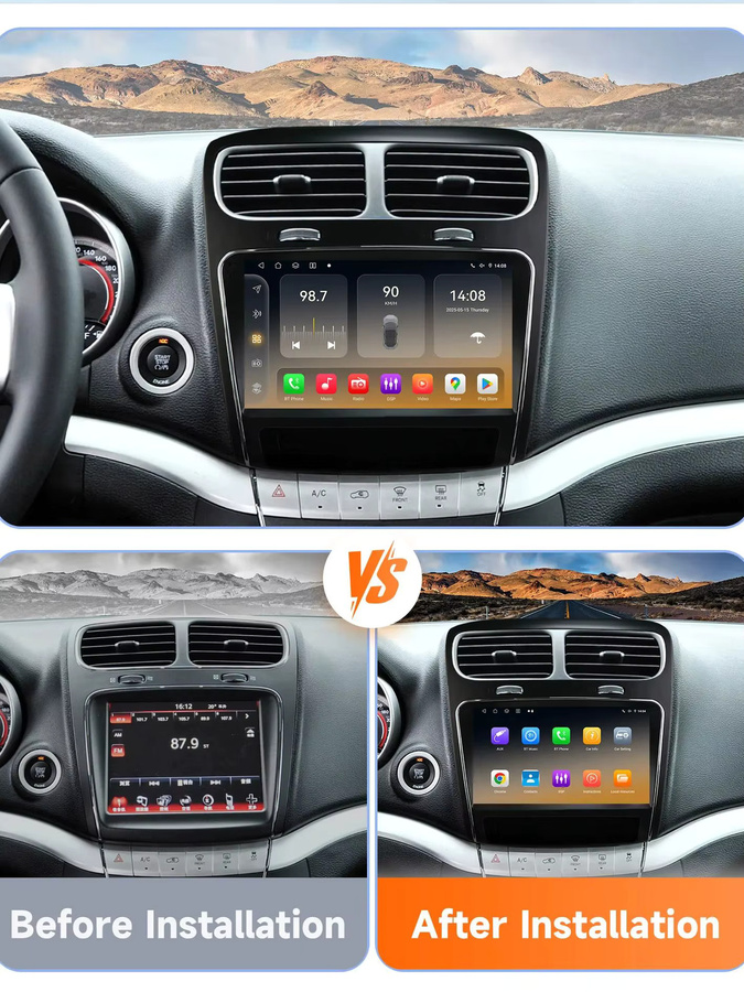 Hizpo Carplay Android Auto Autoradio für Dodge Journey 2011-2019 und FIAT Freemont 2012-2014 mit GPS und 4G in Schwarz - Bild 4