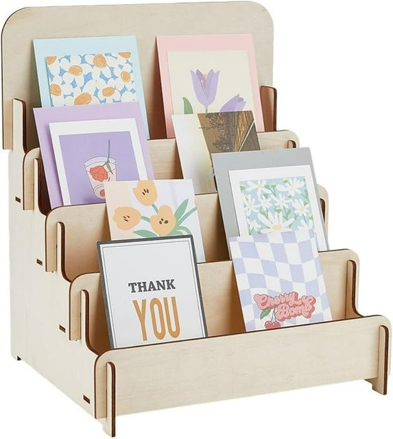 4-stufiger Grußkartenständer aus Holz in Beige, Mehrzweck-Broschürenhalter und Aufkleberständer für den Einzelhandel, H x B x T: 44,5 x 26,5 x 28 cm - Bild 1
