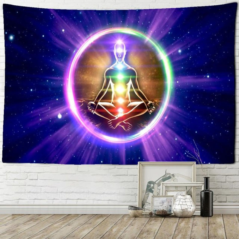 Indischer Wandteppich mit Mandala und sieben Chakras für Meditation, Bohemian Wandbehang mehrfarbig, B: 95 cm, H: 70 cm - Bild 1
