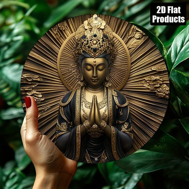 Buddha Rundes Metallschild von CIFBUY in Gold und Schwarz als Zen Wanddekoration Durchmesser: 20,32 cm - Bild 1