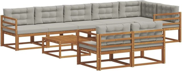 vidaXL Outdoor-Sofagarnitur 9-tlg. aus Akazienholz mit Kissen in Natur und Hellgrau - Bild 1
