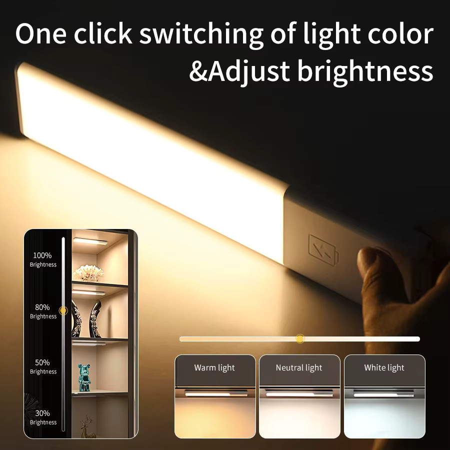 GGBEE LED-Schrankbeleuchtung mit Bewegungssensor, kabellose Unterbauleuchte, dimmbar und aufladbar, magnetische Lichtleiste in Weiß für Küche und Nachtbeleuchtung - Bild 2