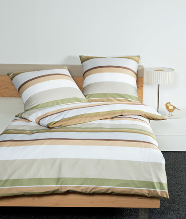Janine J.D. Mako-Satin Bettwäsche aus Baumwolle mit Streifen in Khaki, Oliv, Braun und Weiß, B/H: 200 x 220 cm mit 80 x 80 cm Kissenbezug