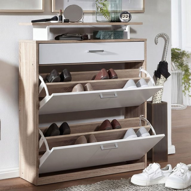 FineBuy Schuhkipper Schuhschrank in Weiß mit 16 Paar Schuhplätzen, Ablage und Schubladen - Bild 1