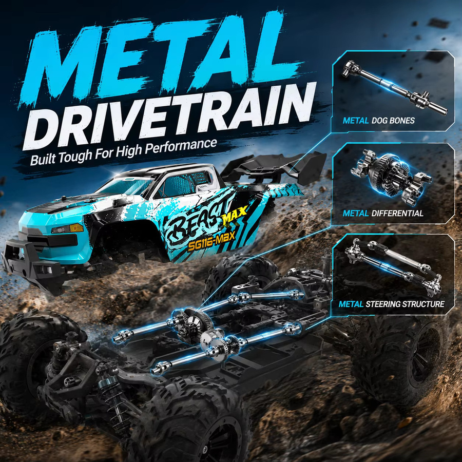 ZNLYRION Bürstenloser RC-Wagen Offroad-Truck, 1:16 Maßstab, Metallkonstruktion, LED-Licht - Bild 3
