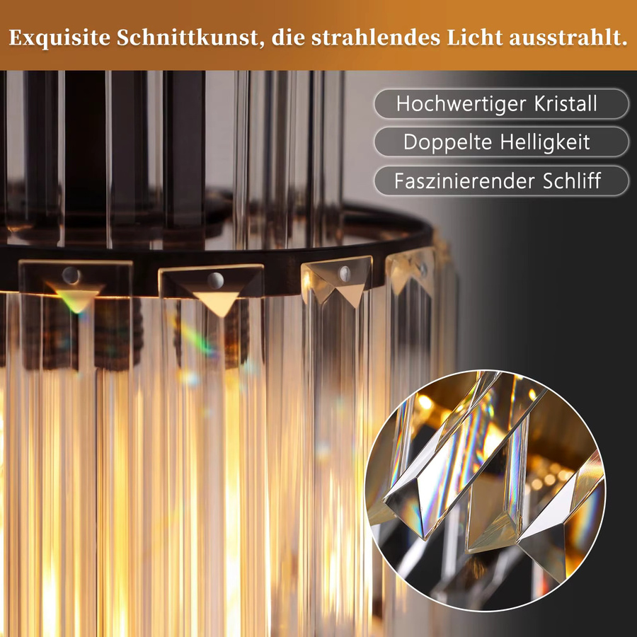 Moderne Kristall Deckenleuchte in Schwarz mit E27 Fassung für Wohnzimmer, Schlafzimmer, Küche und Flur - Bild 3