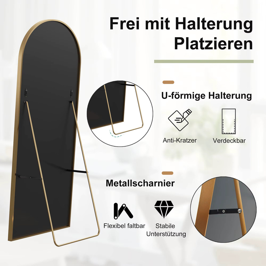 Lazyspace Ganzkörper-Bogenspiegel in Gold mit minimalistischem Design als freistehender Standspiegel, Höhe: 164,0 cm, Breite: 54,0 cm - Bild 3