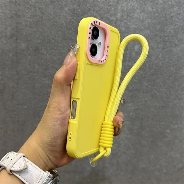 YULIN Silikon Handyhülle mit Lanyard und Kollisionsfarben für iPhone 17 16 15 14 13 12 11 Pro Max Plus Air in Gelb und Multicolour - Bild 1