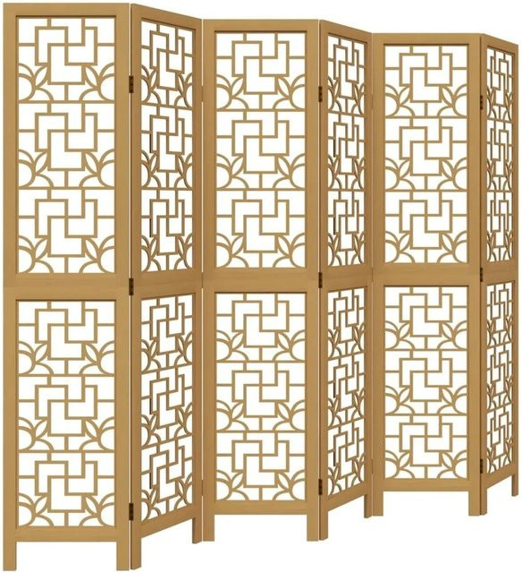 vidaXL 6-teiliger Raumteiler aus Massivholz Paulownia in Braun mit geometrischem Design, H: 180 cm, B: 215 cm - Bild 1