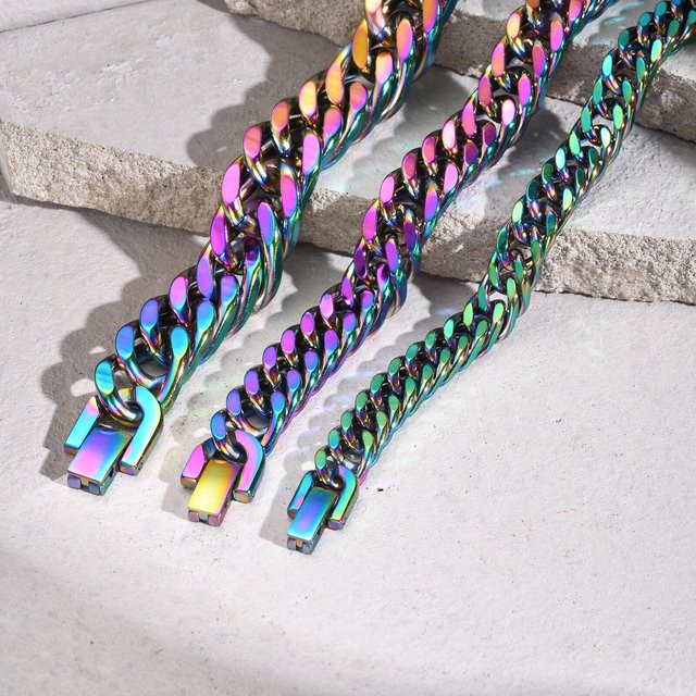 Vnox kubanische Gliederarmbänder, Edelstahl, regenbogenfarben, Unisex - Bild 1