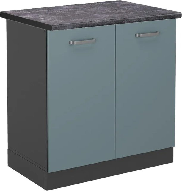 Vicco Spülenunterschrank R-Line in Blau-Grau/Anthrazit mit Scharniertüren, Breite: 80 cm, Tiefe: 60 cm, Höhe: 81,6 cm - Bild 1
