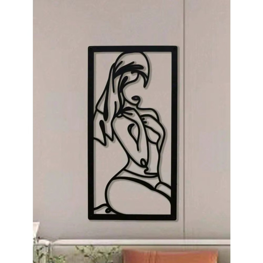 CIFBUY Wanddekoration aus Metall mit minimalistischer Frau Line Art in Schwarz, abstraktes Porträt für dein Badezimmer oder Wohnzimmer - Bild 3