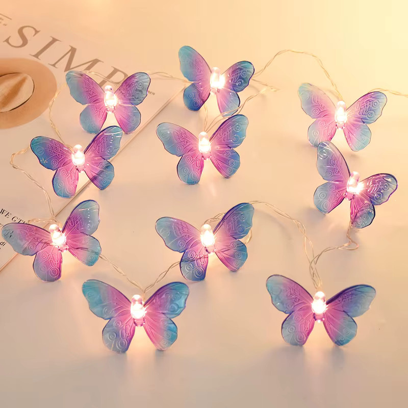 Batteriebetriebene LED Schmetterlings Lichterkette mit 10 LEDs in Warmweiß und Multicolour, Länge: 1,5 m - Bild 2