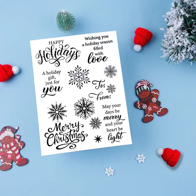 Frohe Weihnachten Sentiment Clear Stamps Set mit Schneeflocken für DIY Scrapbooking und Grußkarten aus transparentem Kunststoff - Bild 1