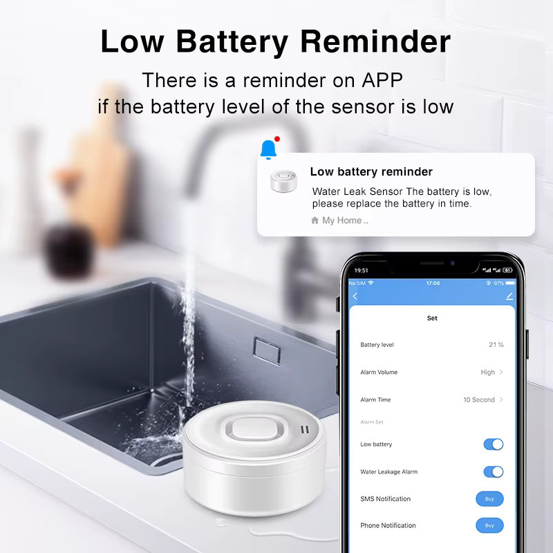 Tuya WiFi Smart Wasserlecksensor mit 100dB Alarm und SmartLife APP App-Steuerung, Weiß - Bild 2