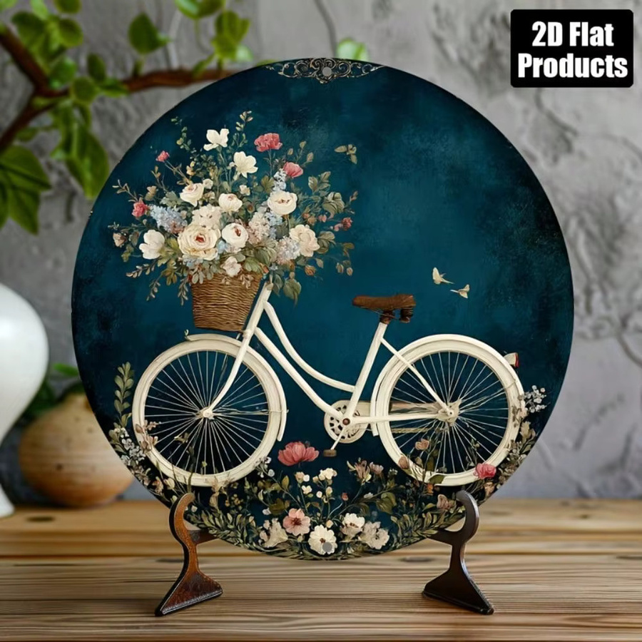 Vintage Metall-Wandschild CIFBUY mit floralem Fahrrad-Design, rund, B/H: 20,3 x 20,3 cm - Bild 3