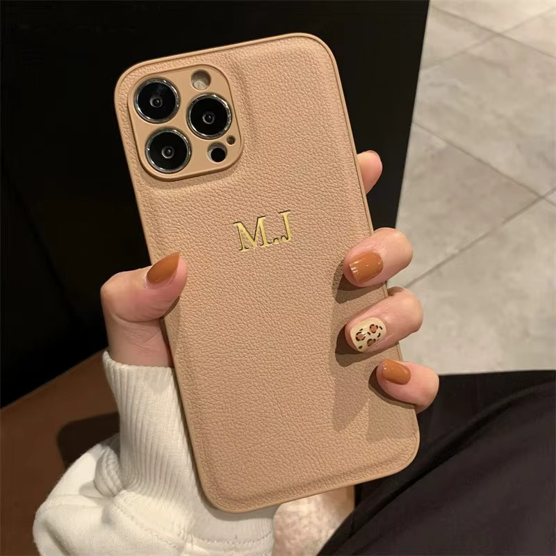 Personalisierte Leder-Handyhülle von AccWare mit Initialen für iPhone 17 bis 11, Farbe: Beige - Bild 2