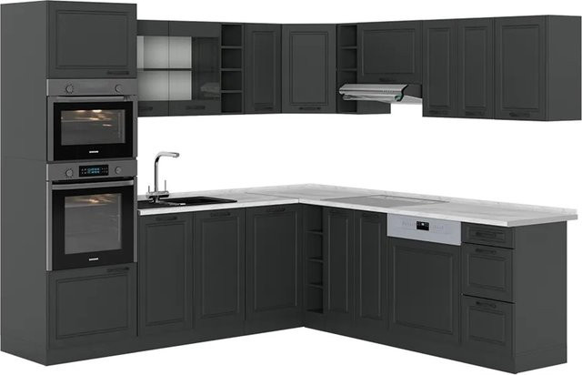 Vicco R-Line Eckküche Landhaus in Anthrazit mit Marmor-Optik B/T/H: 237 x 247 cm - Bild 1