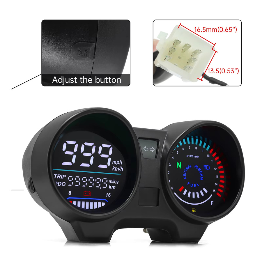 MAIMEIMI LED Digital Dashboard Motorrad Tachometer RPM Meter in Schwarz für Honda CG 125, TITAN 150, CG 150 und Fan 150 - Bild 3