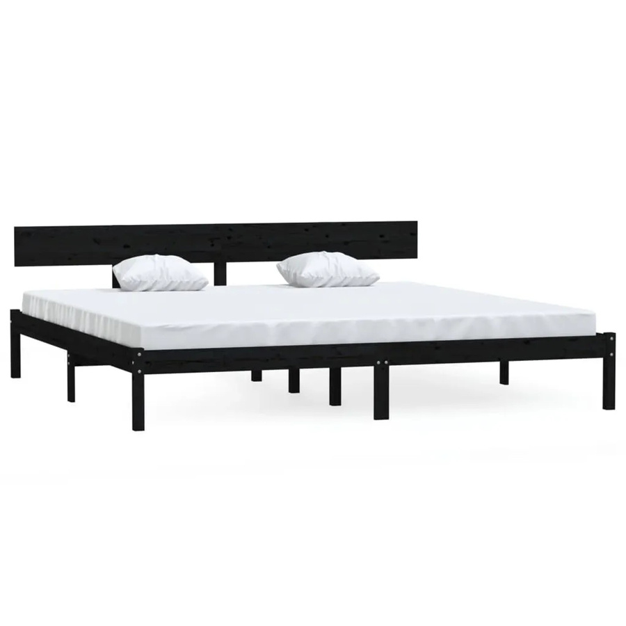 vidaXL Massivholzbett aus Kiefer in Schwarz, Modernes Doppelbett B/T/H: 180 x 200 x 185,5 x 206,5 cm - Bild 2