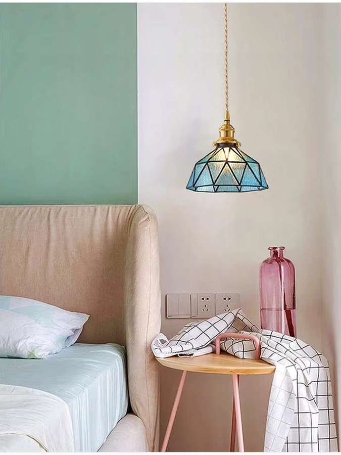 Ramalho Pendelleuchte im japanischen Vintage-Stil aus Glas und Messing in Gold, rustikale LED-Hängelampe für Schlafzimmer und Esszimmer - Bild 3