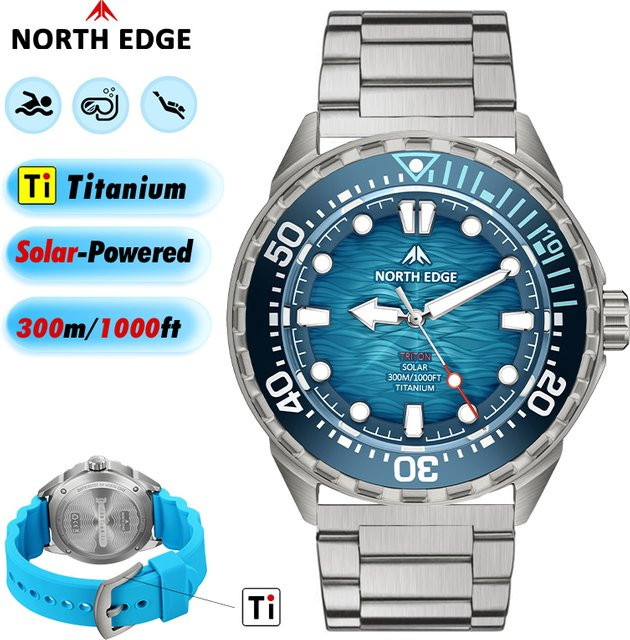 NORTH EDGE Armbanduhr, Solar, Titan-Edelstahl, Schwarz, Herren, 30 ATM - Bild 1