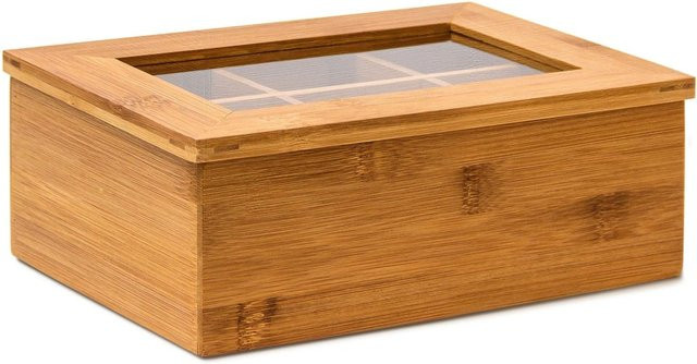 Relaxdays Teebox aus Bambus in Natur mit 6 Fächern und luftdichtem Verschluss, B/T/H: 22 x 16 x 9 cm - Bild 1